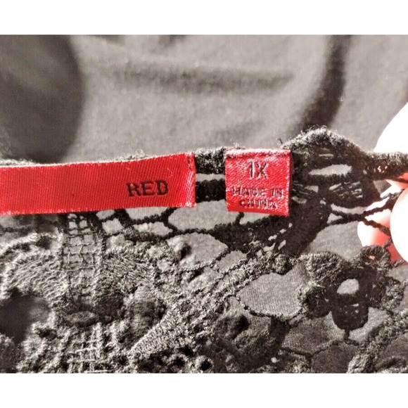 Red Woman's Black Open Front Cardigan Jacket Size XL Beautiful Lace Accent Back - Picture 9 of 13